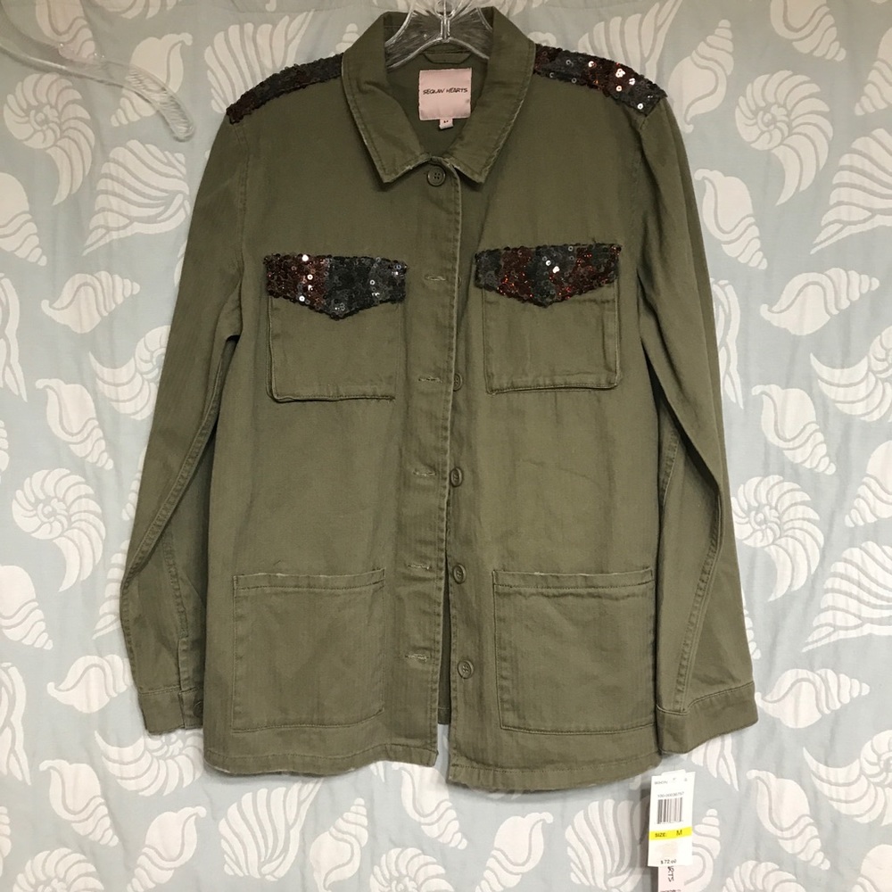 NWT Sequin Hearts | Sequin Detail Field Jacket